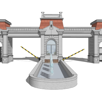 欧式小区大门SU模型下载